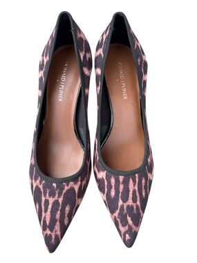 Donald J. Pliner Brown/Black Leopard-Print Pointed kitten Pumps, Size 8.5